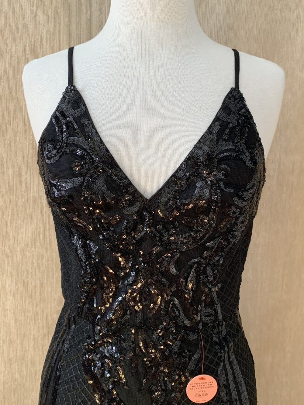 NWT Chi Chi London Margot Black Sequin Bodycon Midi Dress UK | Size 10 - Picture 3 of 10